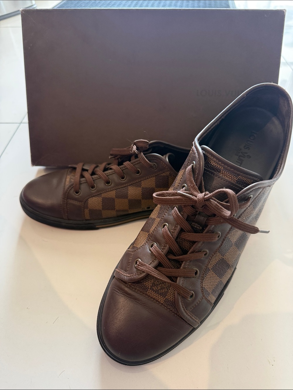 Louis Vuitton Damier Ebene Auteuil Mens LV 10 = US 11 EU 44 Brown Sneaker Italy